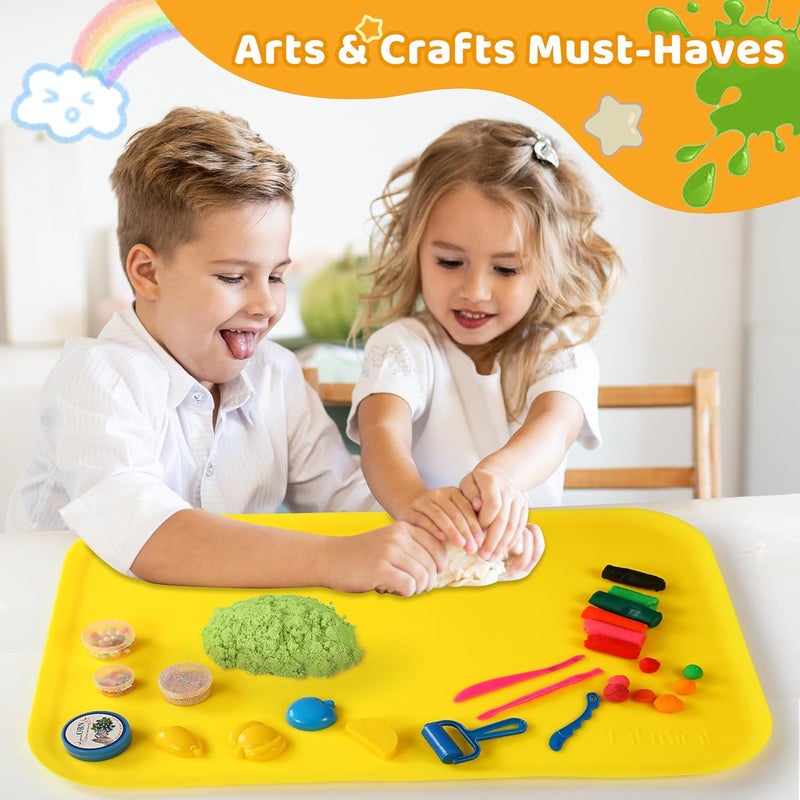AtMini Store Silicone Craft Mats for Kids 24"x16"– with Raised Lip & Non-Slip | Reusable Silicone Art Mat for Play Sand, Painting, DIY Crafts | Durable Design (Yellow) - Image 5